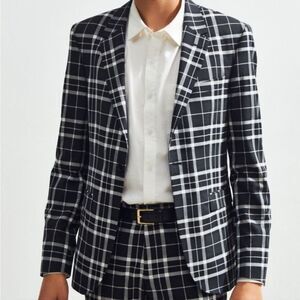 Urban Outfitters Plaid Skinny Fit Blazer Jacket 40R Black White Windowpane Motif